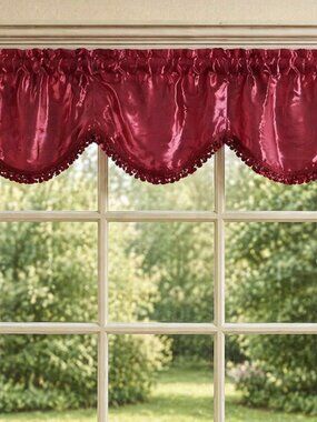 Royal Velvet Burgundy Scalloped Tassel Curtain Valance Sets 4 Panels Decor 54X23